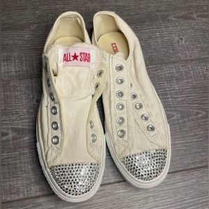 Converse canvas slip on sneakers with Swarovski Crystals on toe
